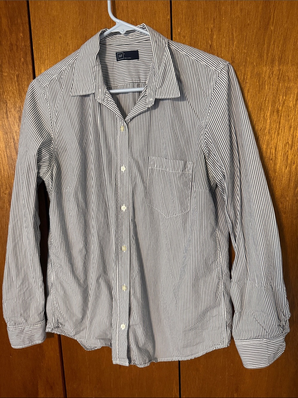 GAP Navy and White Thin-Strip Dress Shirt